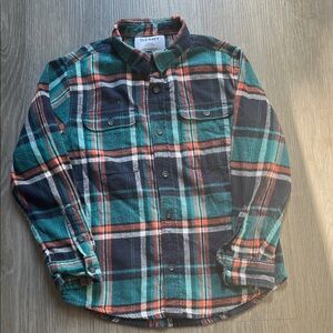 Old Navy boys  Teal and Navy Plaid flannel shirt